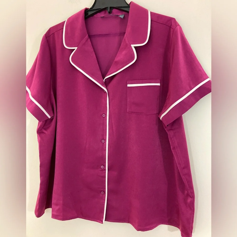 AnyBody Piped Satin Pajama Top Size XL